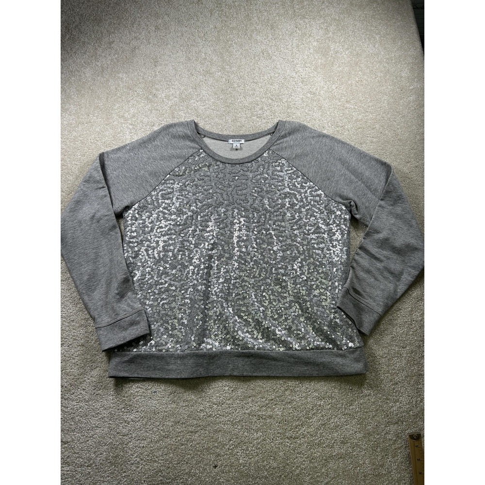 Old Navy Sweater Womens‎ XL Sequin Crewneck Pullover Raglan Holiday Glam